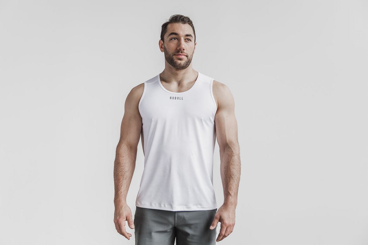 Nobull Lightweight Textured Men\'s Tank Tops White Camo | Australia (ZN2840)